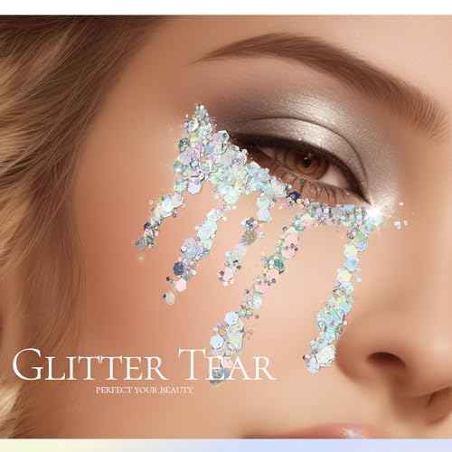 Teenitor Body Glitter, Body Glitter Gel, Hair Glitter, Face Glitter, Holographic Chunky Makeup Silver Glitter Gel for Face, Makeup, Hair, Eye
