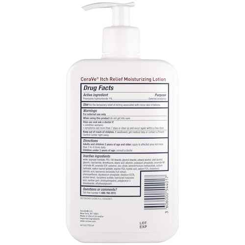 CeraVe Anti Itch Moisturizing Lotion with Pramoxine Hydrochloride, Relieves Itch with Minor Skin Irritations, Sunburn Relief, Bug Bites, 16 Ounces