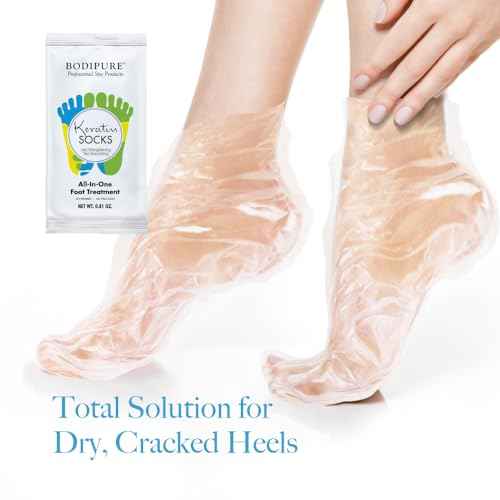 Bodipure All-In-1 Moisturizing Foot Mask, Keratin & Vitamin E Foot Mask for Dry Cracked Feet, Callus & Heel Softening, Easy-to-Use Pedicure Foot Repair, Chemical-free Feet Treatment 12 Pairs