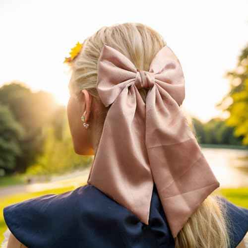 Vercret Bows for Women-4 Pcs Silky Satin Hair Bows Ribbon Bow for Hair, Bow Barrettes Women Teen Girl Hair Accessories Mother Daughter Birthdays Christmas Gift