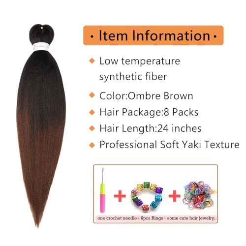 Braiding Hair Pre Stretched 24 Inch 8 Packs Ombre Braiding Hair Professional Soft Yaki Texture, Hot Water Setting Hair Extensions for Braids (24in,1B/30)