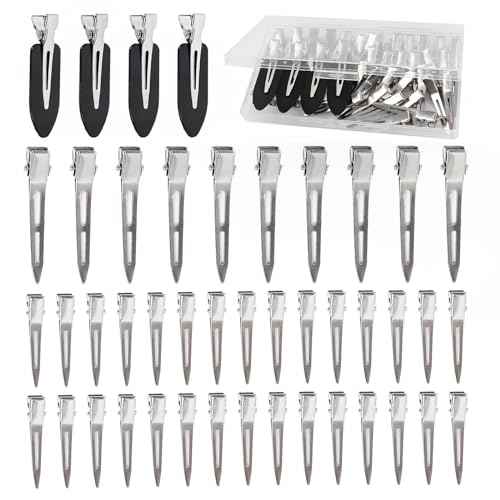 Hair Clips for Women Styling, 44Pcs Metal Duck Billed Pin Curl Clips, Hair Pins, Salon, Makeup, Hair Dyeing, Silver & Black
