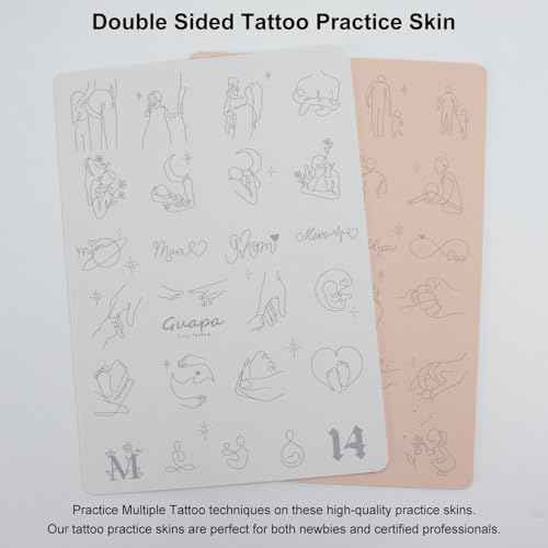 Guapa 1.5mm Silicone Tattoo Practice Skin ? Dual-Sided Pad with Family Designs for Tattoo Training, 14.5x20.5cm Realistic Fake Skin Sheet (Pink-3PCS)
