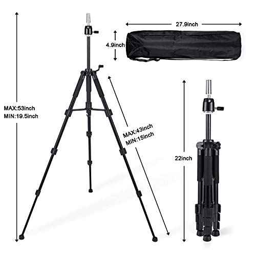 Wig Stand Tripod with Non-Slip Base Adjustable Mannequin Head Stand with Hook Heavy Duty Manikin Head Tripod