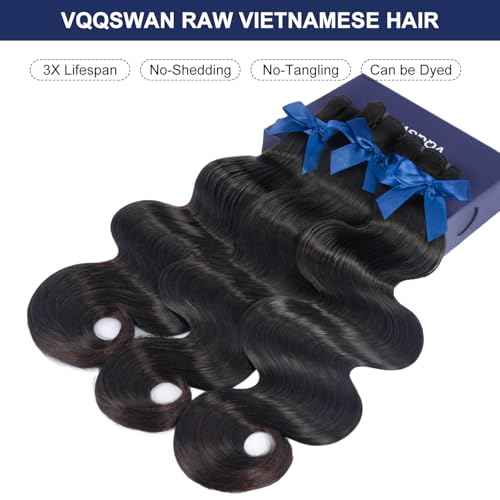 Raw Bundles Human Hair Body Wave, Bleachable & Dyeable, No Shedding, No Tangles, 15A Raw Vietnamese Hair Bundles, 20 Inch, 3X Longer Lifespan