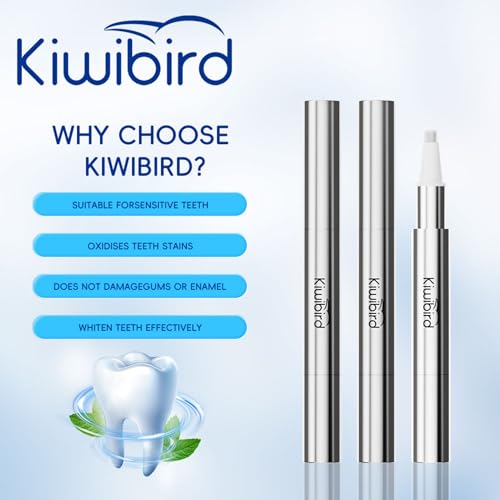 KIWIBIRD Teeth Whitening Kit for Sensitive Teeth ? 3 Gel Pens, LED Light with Wireless Charging Case, IPX7 Waterproof, Enamel-Safe at-Home Dental Care Tool