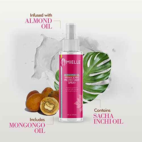 Mielle Mongongo Oil Thermal & Heat Protectant Spray, Protects Hair from Heat Damage, Intense Heat Defense, Curl Pattern Protection, Safe for All Hair Types (4 Fl Oz)