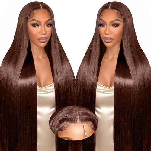 26 Inch Chocolate Brown Lace Front Wig Human Hair 220 Density 9x6 HD Lace Brown Wear and Go Glueless Wigs Pre Plucked Pre Cut Dark Brown Wig Human Hair Straight Glueless Wig for Women