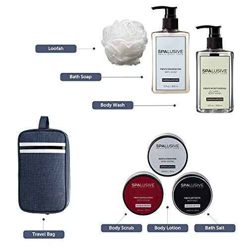 Luxury Spa Gift Set for Men - Natural Men¡¯s Gift Basket - Great Gift For Guys for Holidays, Birthdays, High School, College Grad, Father¡¯s Day Bath And Body Set - Fresh Sandalwood Scent