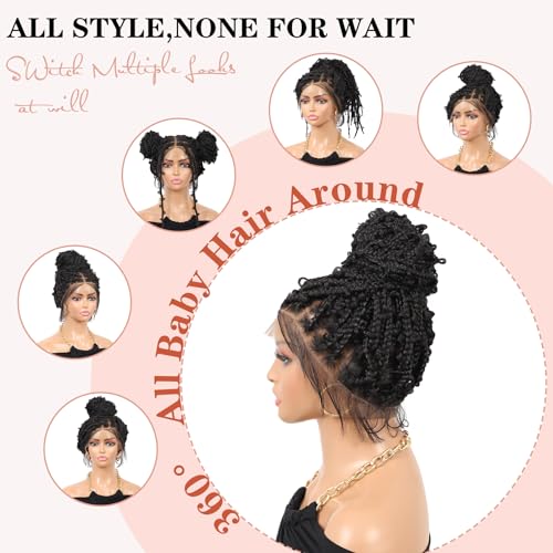 Lexqui 18" 360¡Æ HD Full Lace Braided Wigs for Women Short Knotless Braided wigs Butterfly Box Braid Wig with Baby Hair Premium Synthetic Braided Wig Shoulder Length Braided Lace Front Wigs Black