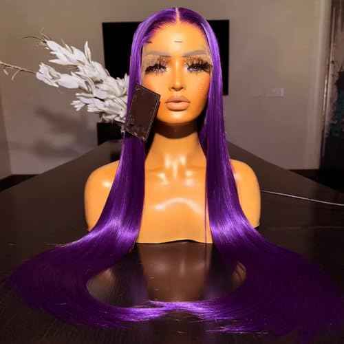 Aubree Glueless Lace Front Wig - Dark Violet Purple Silky Straight Synthetic Hair | Heat Resistant, Pre Plucked Natural Hairline | Ready-to-Wear for Black Women