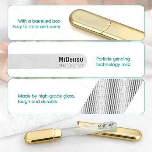 Premium Gift, Glass Nail File with Case, 2 Pack Crystal Nail Files for Natural Nails, Artificial Nails Manicure Pedicure Nail Care Kit Set, Xmas Present for Women and Man(Gold+Champagne)