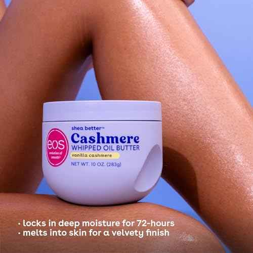 eos Cashmere Whipped Oil Body Butter, Vanilla Cashmere, 72 Hour Weightless Moisture For Dry Skin, Rich Formula and Deep Hydration, Body Care, 10 oz