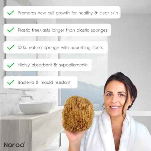 Naroa Exfoliating Natural Sponge for Shower | Bath Sea Loofah for Healthy Skin | Unbleached Bathing Body Scrubber Puff | Sustainable Plastic Free (Small)