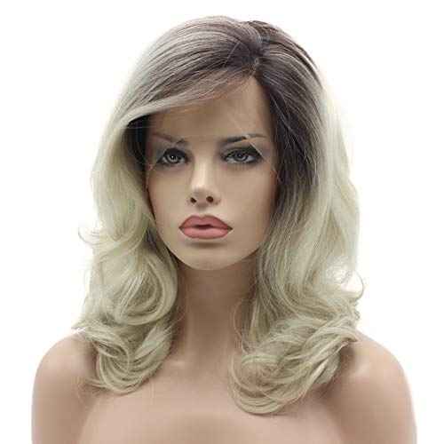 24inch Long Wavy Blond Highlight Lace Front Wig Half Hand Tied Heat Resistant Synthetic Hair Wig at Mxangel