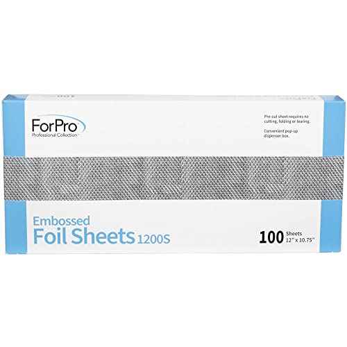 ForPro Professional Collection Embossed Foil Sheets 1200S, Aluminum Foil, Pop-Up Dispenser, for Hair Color Application and Highlighting Services, Food Safe, 12¡± W x 10.75¡± L, 100-Count