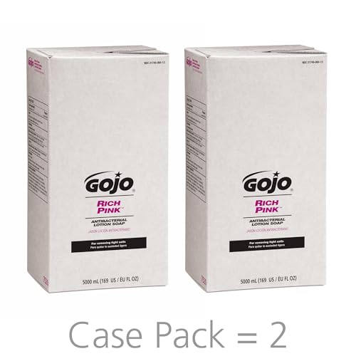 GOJO RICH PINK Antibacterial Lotion Soap Floral Balsam Fragrance, 5000 mL Lotion Hand Soap Refill PRO TDX Push-Style Dispenser (Pack of 2) - 7520-02