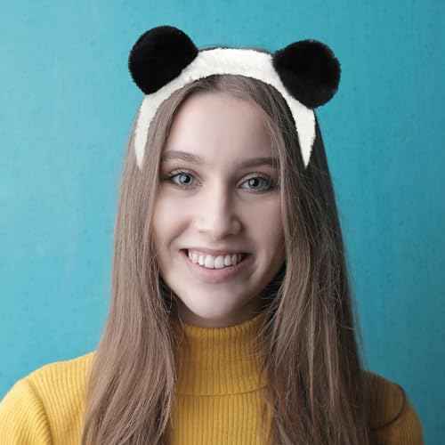 Ondder 3 Pack Bear Ears Headband Cute Panda Ears Fluufy Animal Ear Hairband Halloween Custome Headwear Party Suplies Plush Bear Ears Headband for Spa Makeup Washing Face for Women Girls