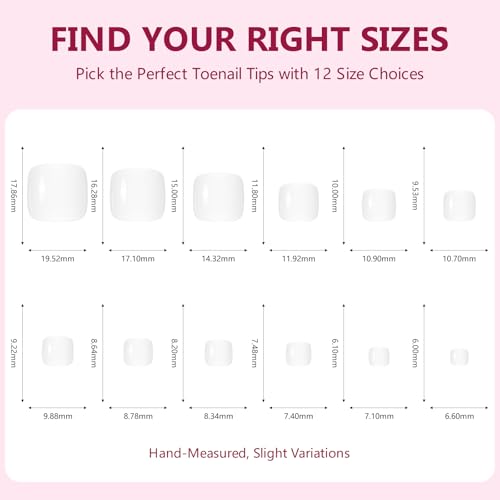 Makartt Press on Toenails: Short Glossy White 24PCS Fake Nails with Glue, Natural Fit for Women, Includes Adhesive Tabs, Stick, and File, Pedicure Set for Home Salon