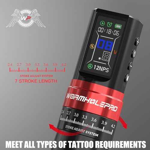 Aluminum Alloy Tattoo Gun with Adjustable Tattoo Pen Stroke, Tattoo Kit with Dotwork Mode, Memory Function, Complete Beginners Kit and Professional Tattoo Artists - Compact/Lightweight