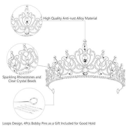 TODDER Silver Tiara for Women Girls Rhinestone Princess Queen Crowns Crystal Headband for Girls Wedding Hair Accessories for Bridal Birthday Party Prom Halloween Cosplay Holidays