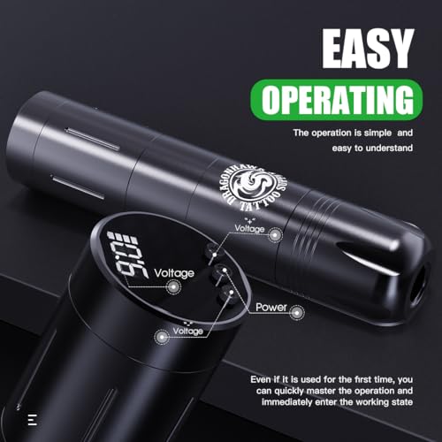 Dragonhawk X3 Pro Tattoo Wireless Gun Pen Machine Kit, Rca Jack Battery Power Supply, 10 Cartridges Needles, Tattoo Kit for Beginner