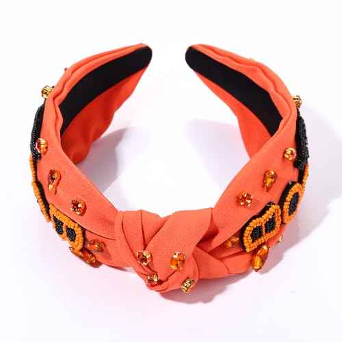 Halloween Knotted Headband for Women Crystal Pumpkin Candy Corn Houndstooth Hairband Halloween Hair Accessories Gift