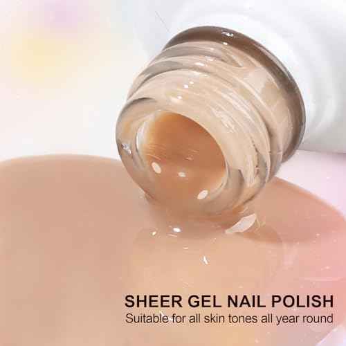 Artdone Sheer Gel Nail Polish Set Jelly UV Gel 6 Colors Translucent Milky White Pink Nude Brown Colors Nail Polish For All Seasons Neutral Soak off LED Lamp Gel Manicure Kit For Nail Art