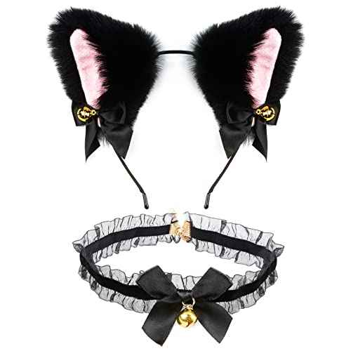 Black Cat Ears Headband Women Ears Costume Kitty Ears Headband for Cosplay Halloween Christmas Party Daily Decoration