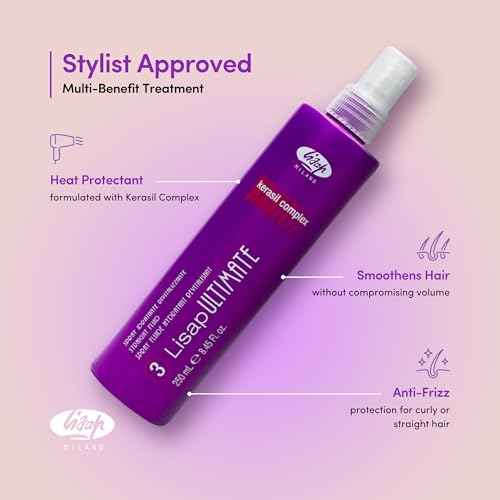 Lisap Heat Protectant for Hair, Ultimate Straight Fluid Hair Spray, Anti Frizz Hair Products, Thermal Protection Hydrating, Strengthening, Straightening & Styling Spray, For All Hair Types, 8.45 fl oz