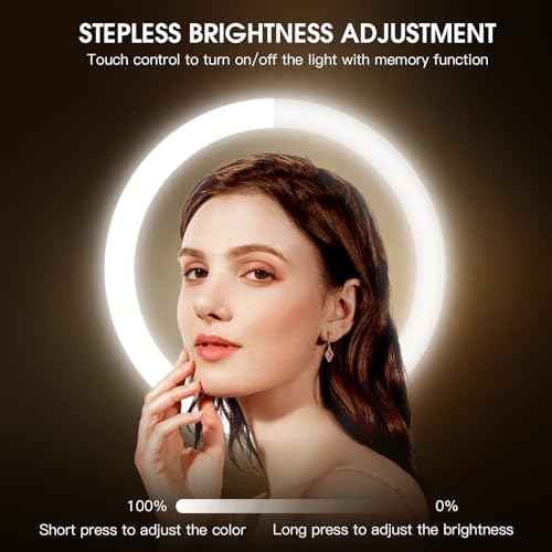 Wall Mounted Lighted Makeup Mirror, 8" Rechargeable Double-Sided Light up Magnifying Mirror 1x/10x, 3 Color Led Vanity Mirror with Lights, Touch Dimmable 360¡Æ Rotation Foldable-Nickel