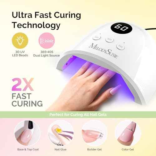 MelodySusie Gel Nail Polish Kit with UV Nail Lamp - Handheld UV Light Christmas Gift for Women Plant Based Hema Free Pink Gel Polish Set with No Wipe Glossy Top Coat Base Coat Builder Manicure Tools