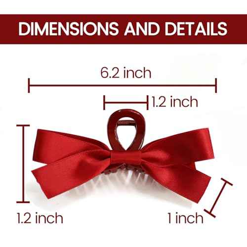 Sizobi Red Hair Bows Clips Satin Bow Claw Clip, Big Christmas Hair Bows Barrettes Hair Accessories for Women Girls 2pcs, Large Red Bow for Thin Thick Curly Hair