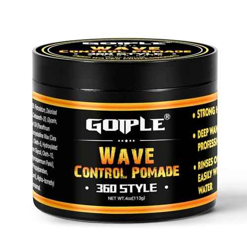 Goiple Natural Wave Pomade for Men Strong Hold, Easy Wash 360 Wave Training Hair Cream, Waves Grease for Men Promotes Layered Waves, Moisture, Control and Silky Shine 4oz