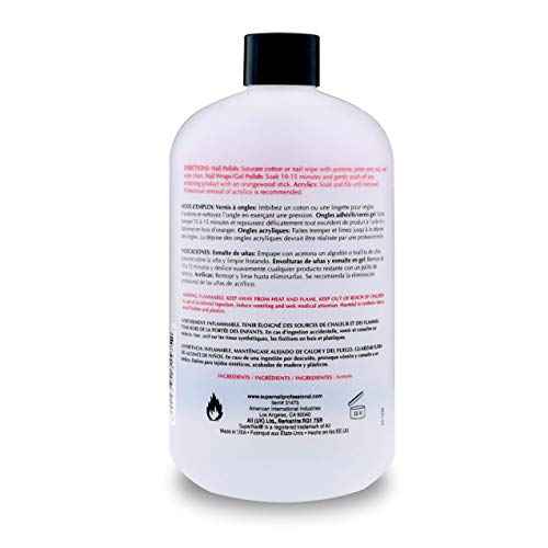 Supernail Pure Acetone Nail Polish Remover - Professional Strength for Acrylic, Gel & Dip Powder, Fast & Quick Gel Nail Polish Remover, 16 fl oz