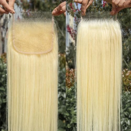 613 Blonde 5x5 Lace Closure Human Hair 613 Closure Pre Plucked With Baby Hair Blonde Color Brazilian Virgin Straight Hair Invisible Lace Frontal Closure Free Part (5x5 613 Lace Closure, 20 Inch)