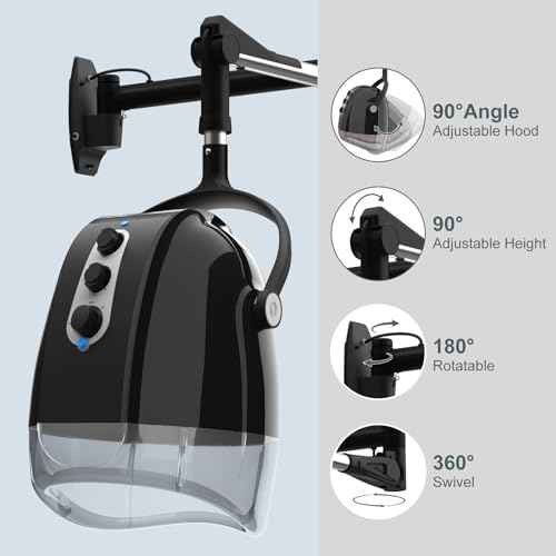 SyyBhb Wall Mount Hooded Salon Hair Dryer, Professional Ionic Hair Color Processor, Temperature & Drying Adjustable, 60-Minute Timing, 52" Extendable Arm, 25lbs Installed on Load Bearing Wall