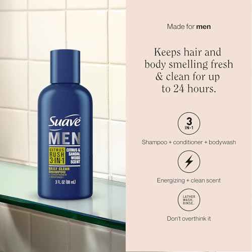 Suave Men¡¯s 3-in-1 Shampoo, Conditioner, & Body Wash, Travel-Size 6-Pack, Citrus Rush, 3 Oz Ea