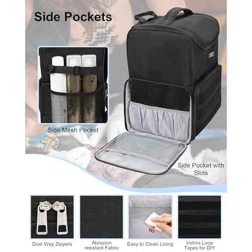 Relavel Tattoo Travel Case, Large Tattoo Bag Backpack with 3 Clear Bags for Tattoo Stencil Printer, Equipment and Supplies Travel Carring Case with Adjustable Dividers & Easy to Clean Lining, Black