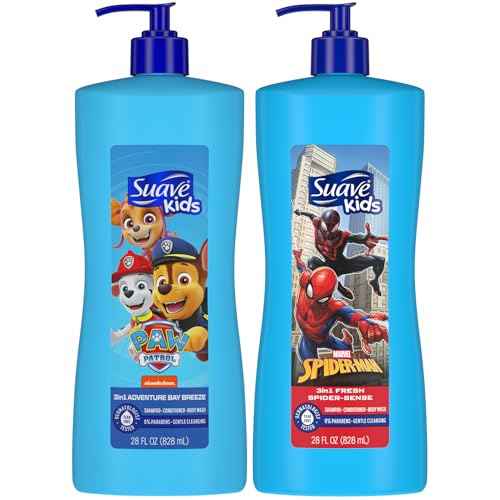 Suave Kids 3-in-1 Variety 2-Pack ??Spiderman Fresh Spider-Sense & Paw Patrol Adventure Bay Breeze, Shampoo, Conditioner & Body Wash, 28 Oz Ea