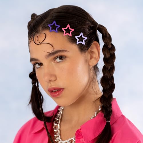 Xindojuz 50 PCS Star Clips, 1.2"/3 cm Metal Non-Slip Snap Hair Clips and Barrettes, Cute Y2k Hair Accessories for Girls and Women, 2000s Sparkling Colorful kawaii Hairclips