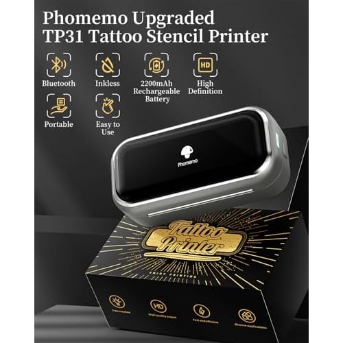 Phomemo TP31 Wireless Tattoo Stencil Printer with 30pcs Transfer Paper, Compatible with Phone & Tablet, Bluetooth Mini Thermal Tattoo Printer Machine for Artists & Beginners, for Halloween