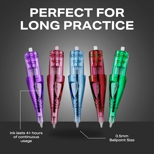 Inlumino Heart Ink Ballpoint Dot Pen Tattoo Cartridges for Tattoo Practice on Paper. 10 0.5mm Tattoo Cartridges for Beginners to Learn How to Tattoo - 2 Pink, 2 Red, 2 Purple, 2 Blue & 2 Green