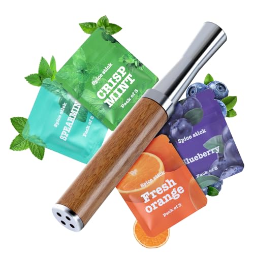 Quit Inhaler Aluminum Wooden Upgraded with 4 Packs Mint Spearmint Orange Blueberry Flavored Cotton Cores, Break Up Bad Habits