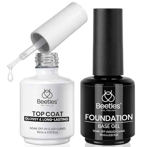 Beetles 2Pcs 15ml Gel Base and Top Coat Set - Upgrade No Wipe Extra Glossy Top Coat Finish for Gel Nail Polish, Soak Off UV/LED Lamp Needed, Essentials for Long-Lasting Manicure Halloween Kit