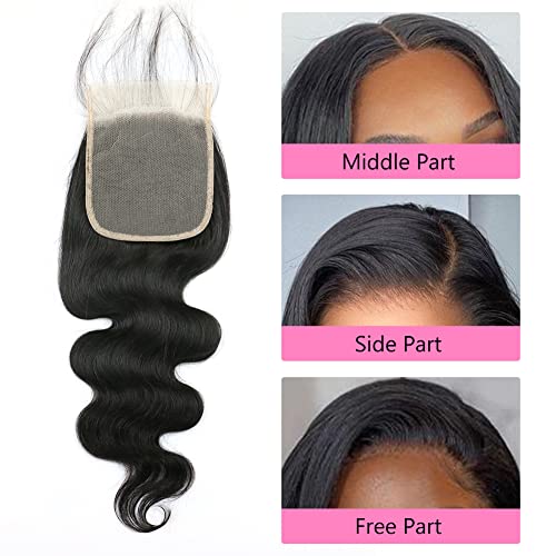 5x5 Transparent HD Lace Closure Only Body Wave Hair Closure Invisible Lace Closure 12A Brazilian Virgin Remy Human Hair Frontal Closure 100% Human Hair Extensions Pre Plucked Natural Black 22 Inch