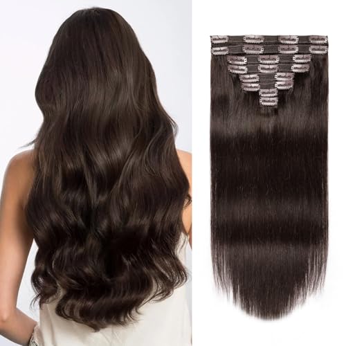 Jiameisi Clip in Hair Extensions Real Human Hair, 18inch Remy Human Hair Extensions Double Weft 120g 8pcs, Natural Straight Clip ins for Women, Ideal for Daily, Party, Wedding Looks #2 Dark Brown