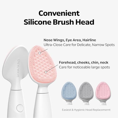 Wave Facial Sonic Cleanser, 500 Cavitation Micro Vibrations, Waterproof Level IPX8, 3 Modes, Replacable Head, C-type Charge, Deep Cleanse, Removes Blackhead & Exfoliation, Korean Skincare (Pink)