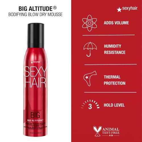SexyHair Big Altitude Bodifying Blow Dry Mousse, 6.8 Oz | Volume with Hold | Up to 72 Hours Humidity Resistance | Thermal Protection