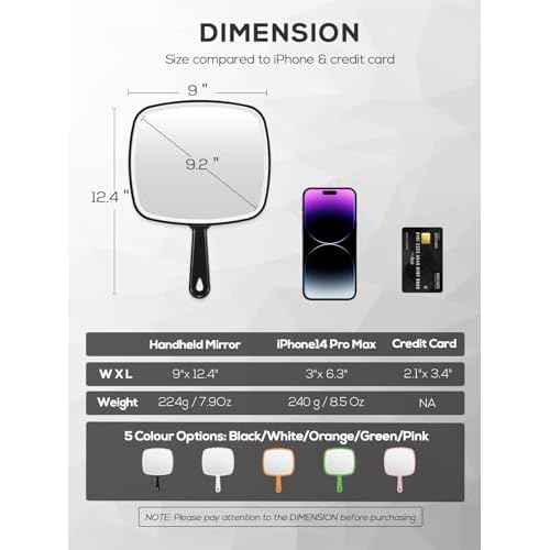 Extra Large Handheld Mirror£¬Hand Salon Mirror with Handle for Barbers, Hairdressing (Black£¬12.4" Lx 9" W)
